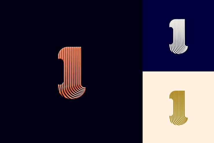 PSD a blue and orange picture of the letter j on a blue background