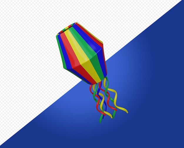 A blue and white background with a rainbow colored kite in the corner