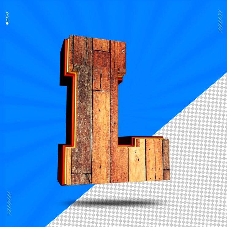 PSD a blue and white background with a wooden letter l.