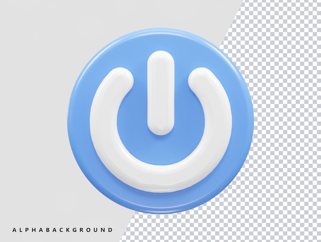 a blue and white button with a white power button on it.
