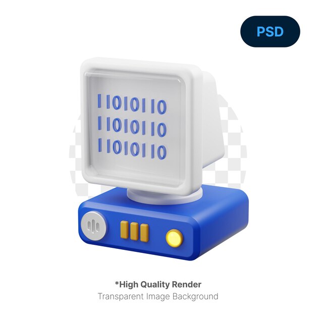 A blue and white computer monitor with the words " high quality render " on the bottom.