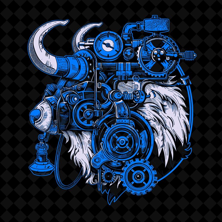 PSD a blue and white drawing of a skull with a moon and a moon on it