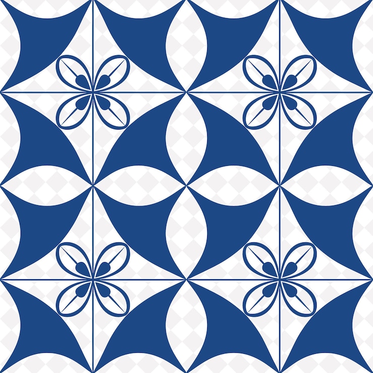 PSD a blue and white pattern with a white flower on a blue background