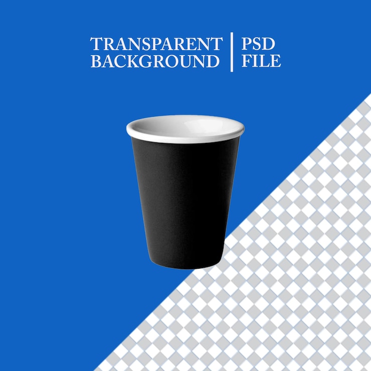 PSD a blue and white poster for a coffee cup with the words transparent background.