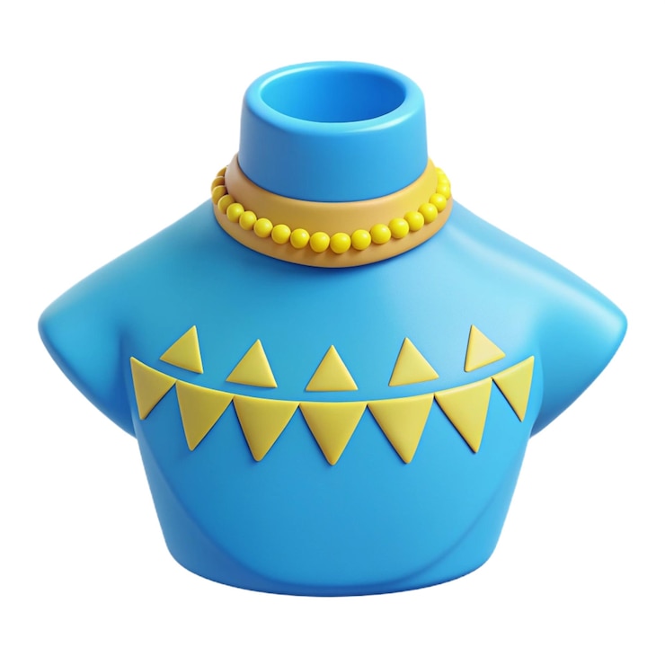PSD a blue and yellow vase with a yellow necklace on it