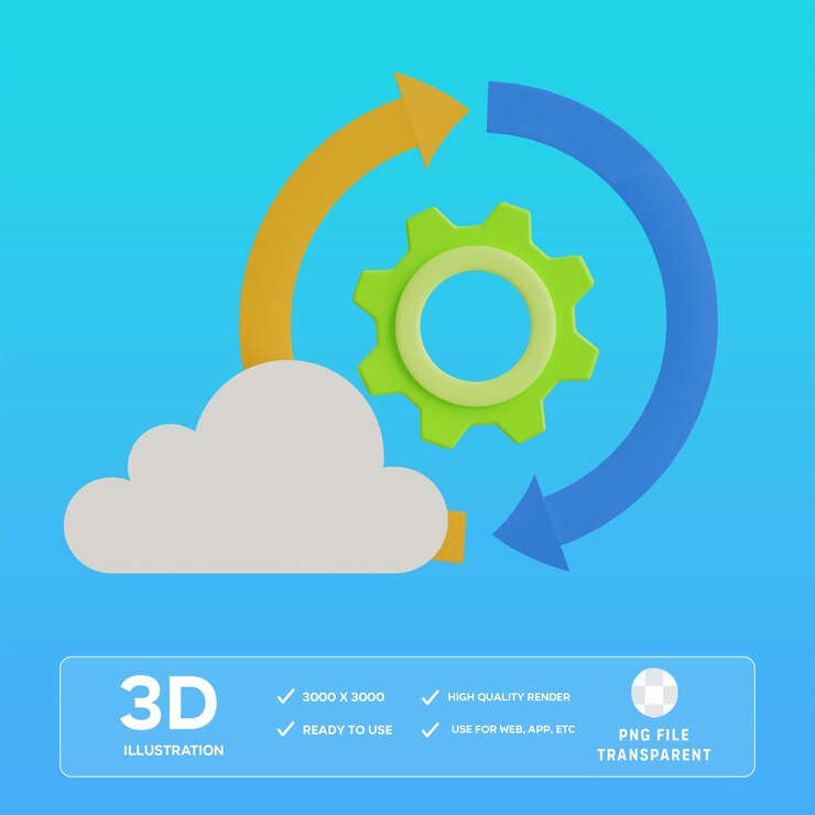 PSD a blue background with a blue and green gears and a cloud in the center