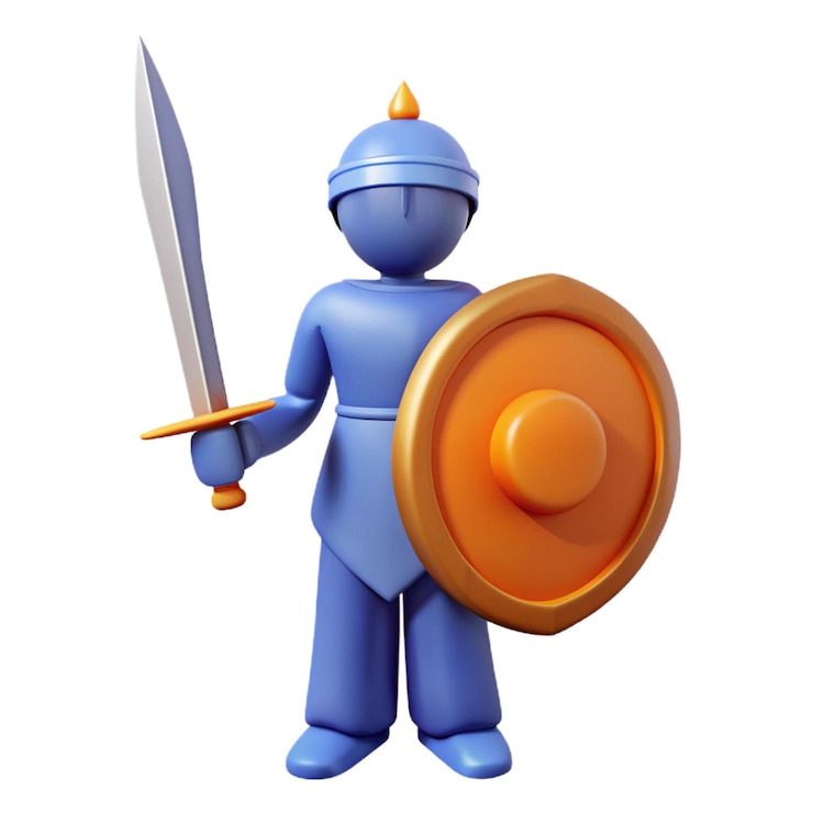 PSD a blue figurine of a knight holding a shield with an orange shield and a shield