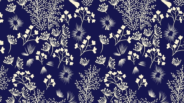a blue floral pattern with white flowers on a blue background