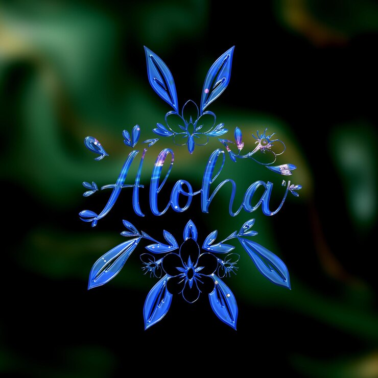 PSD a blue flower with the word island on it