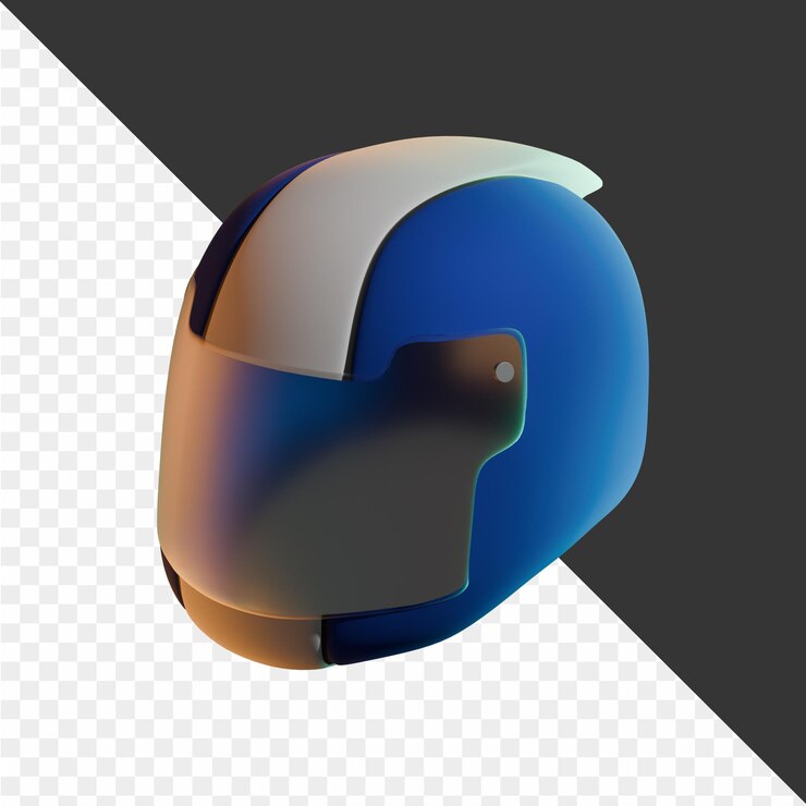 PSD a blue helmet with a white stripe and a blue and white design