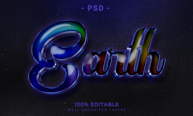 A blue neon earth text with a dark background
