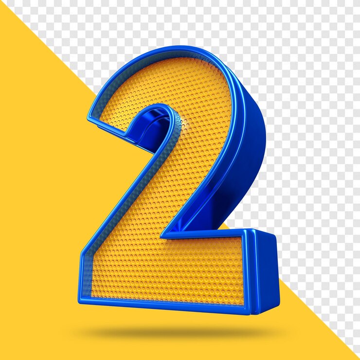 PSD a blue number 2 with a yellow background, png download