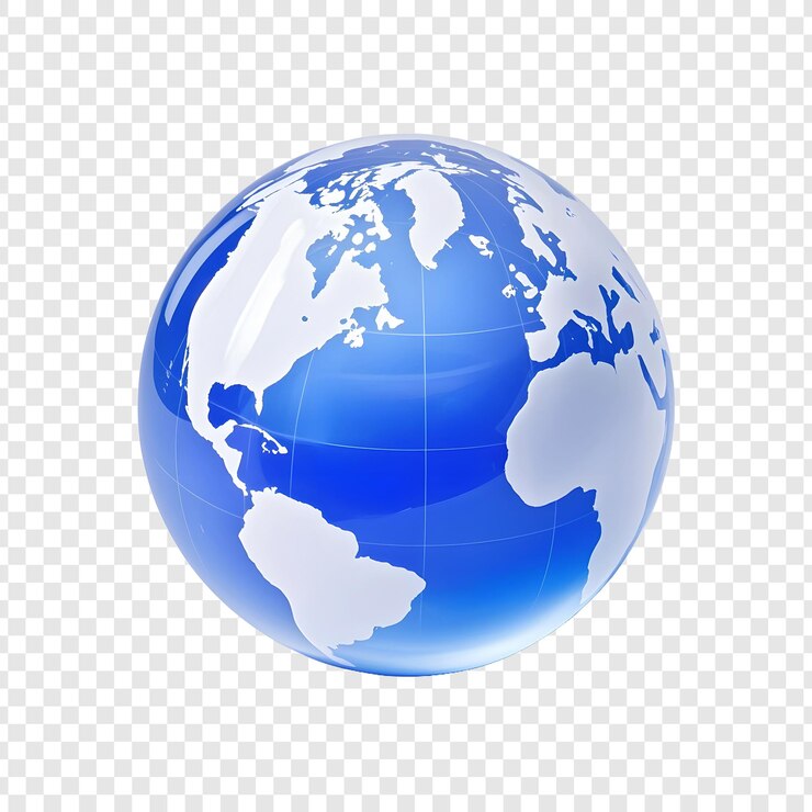 PSD a blue world globe with a white and blue glass globe on a white background