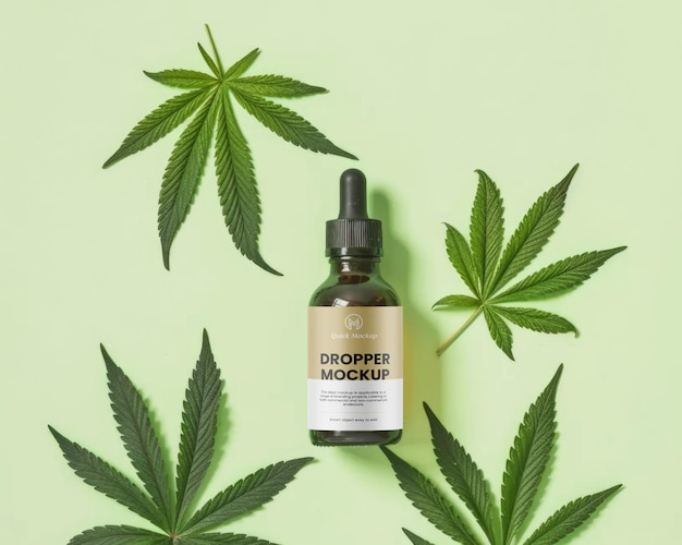 PSD a bottle of cbd oil surrounded by cannabis leaves