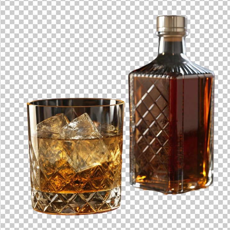 PSD a bottle of whiskey and a glass