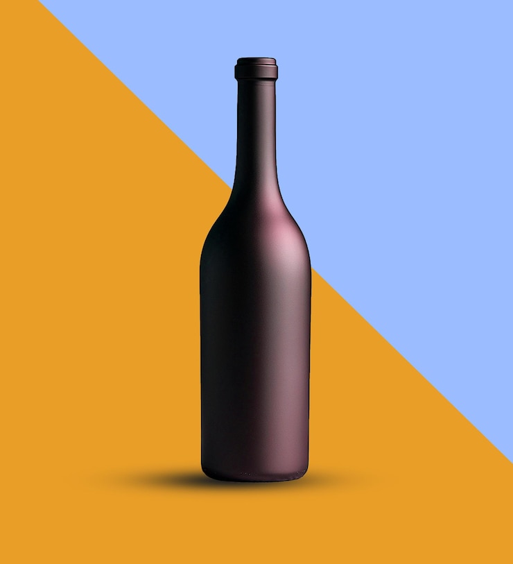 PSD a bottle of wine is shown against a blue background