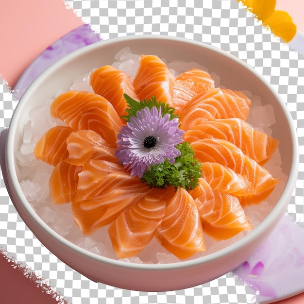 PSD a bowl of salmon with a purple flower in the middle