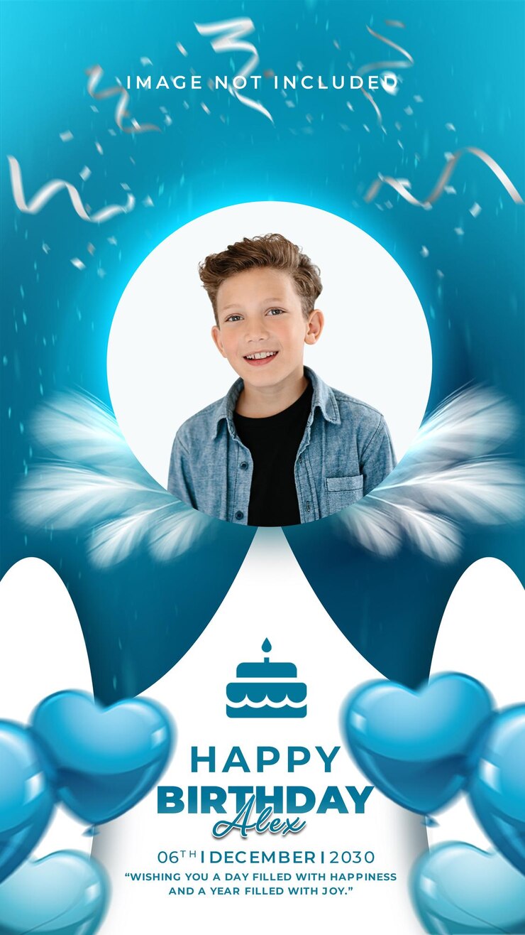 a boy with a blue moon and clouds in the background