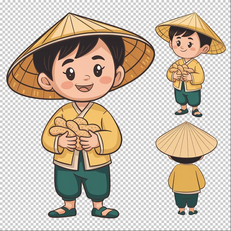 PSD a boy with a hat and a bamboo hat
