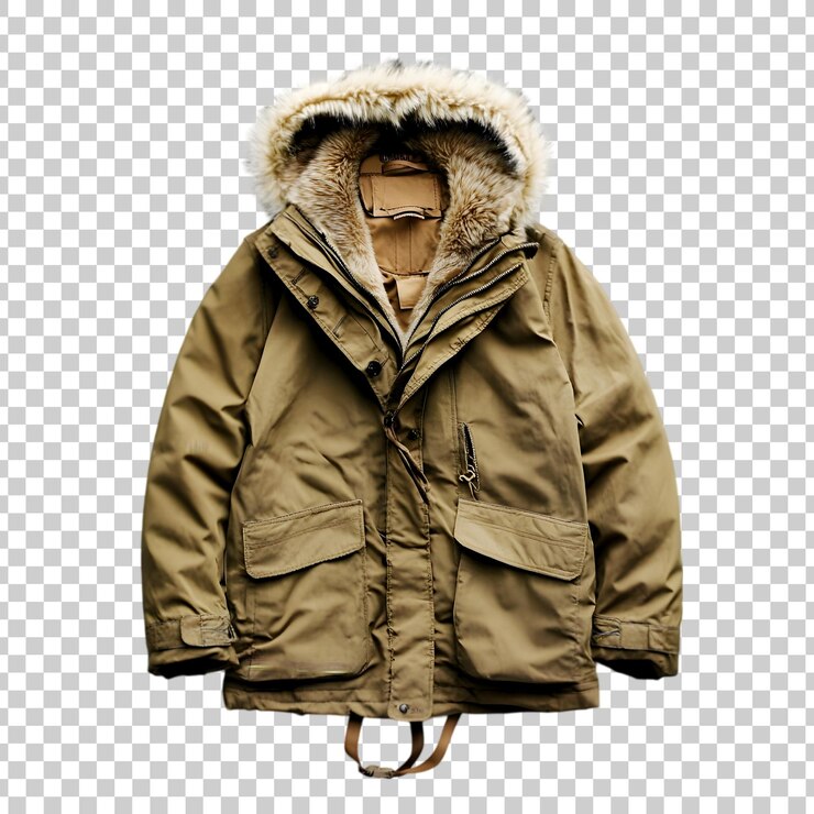PSD a brown and tan child jacket with a hood isolated on a transparent background