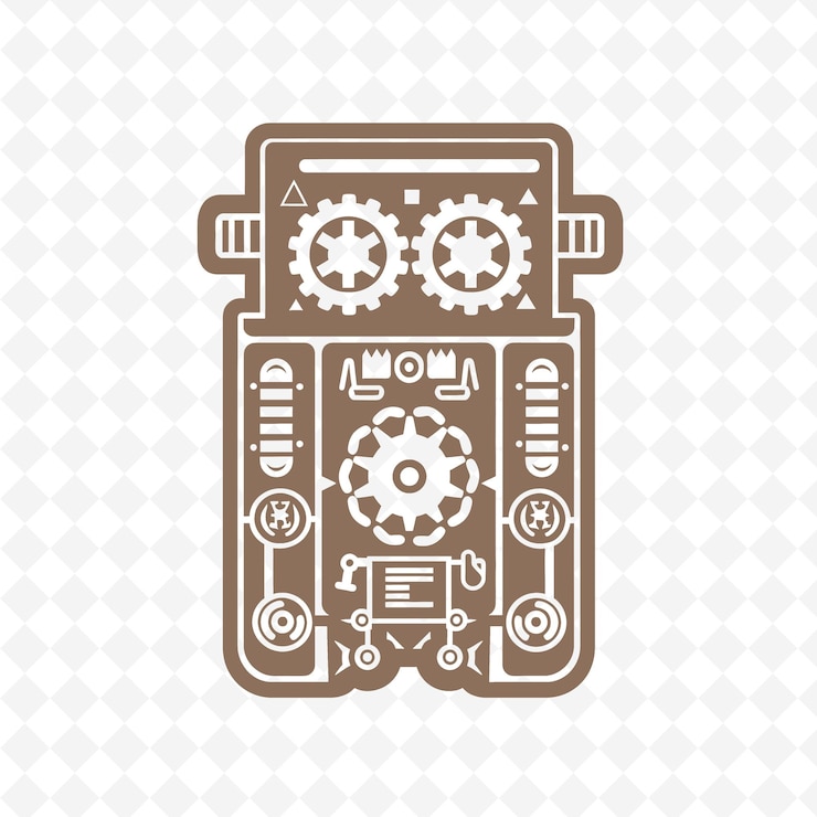 PSD a brown and white illustration of a mechanical arm with gears and gears on it