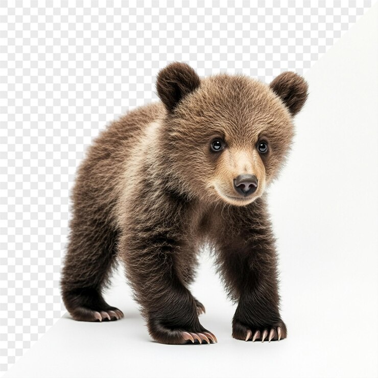 PSD a brown bear is standing on a white background with a black background