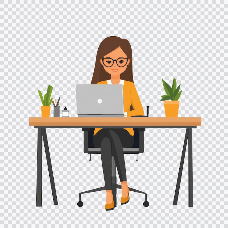 PSD a businesswoman focused on her work at a desk in a professional office environment exuding a sense