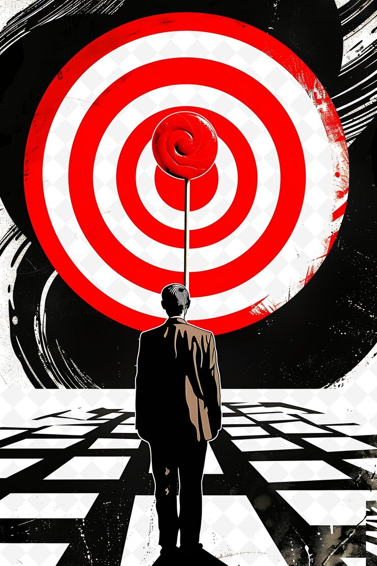 PSD a candidate visiting a candy store with a red lollipop swirl png flat illustration background