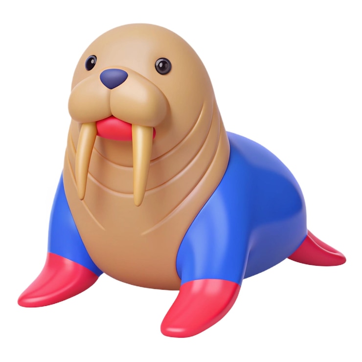 PSD a cartoon animal toy with a blue and red cape and red shoes