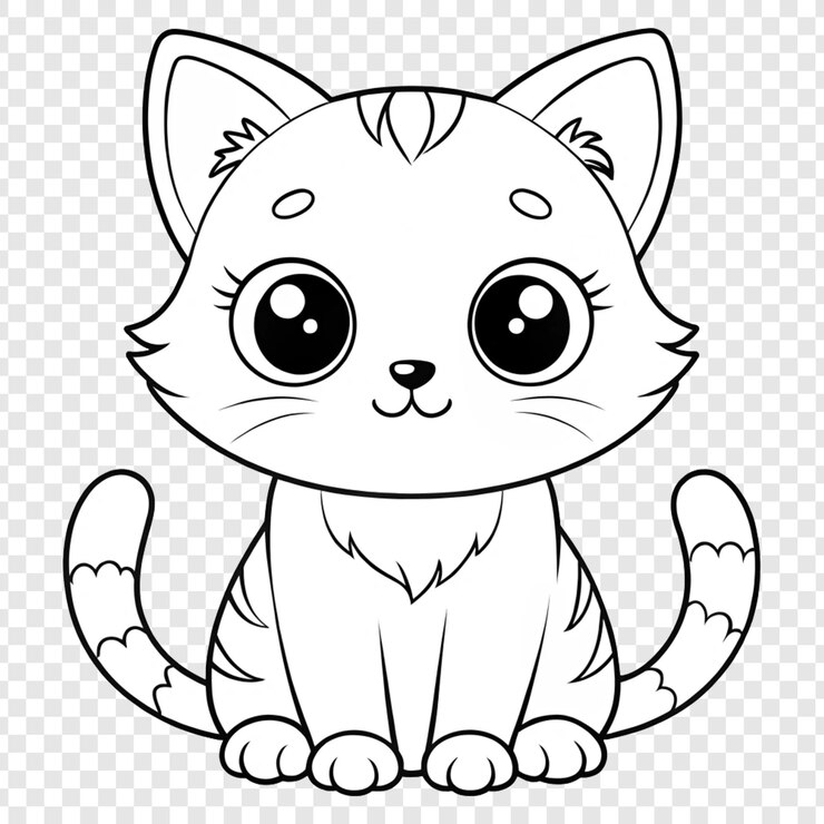 PSD a cartoon cat with a big eyes sits on a transparent background