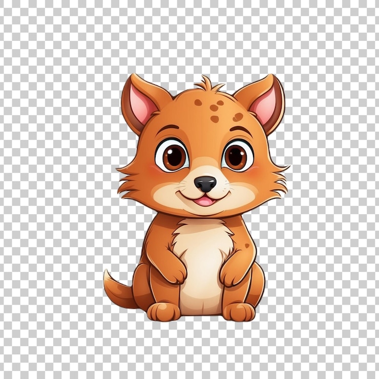PSD a cartoon cat with big eyes sits on a transparent background