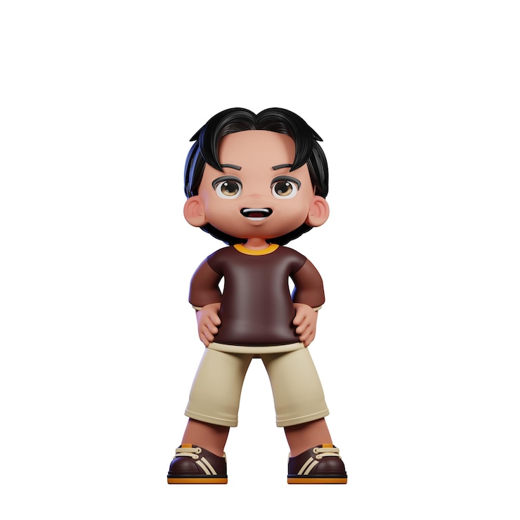 PSD a cartoon character with a brown shirt and brown shorts standing laugh pose