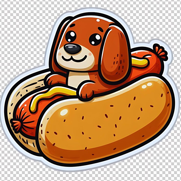 PSD a cartoon dog sits on a hot dog sandwich