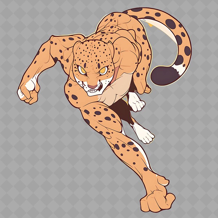 PSD a cartoon drawing of a cheetah with a sharp teeth