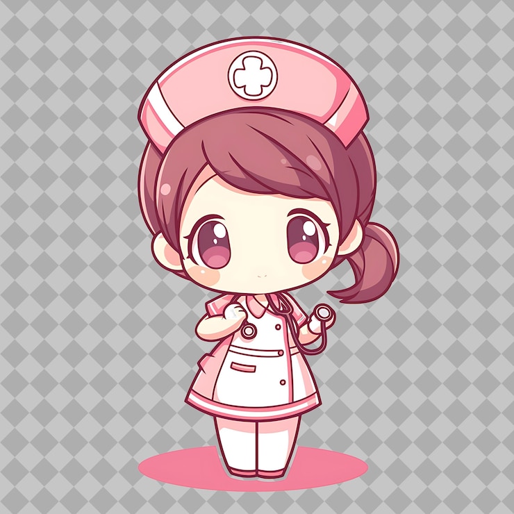 PSD a cartoon of a female nurse with a stethoscope on her head