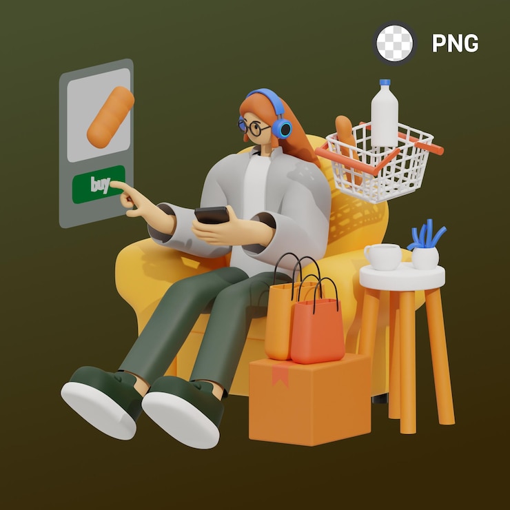 PSD a cartoon of a person with headphones and a laptop.