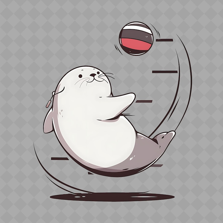 PSD a cartoon of a sea lion playing with a ball