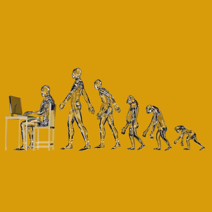 PSD a cartoon of people with a computer on their desk