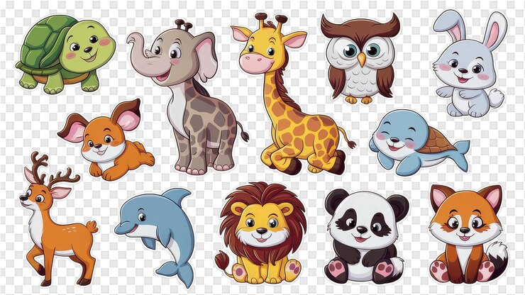 PSD a cartoon set of cartoon animals and animals