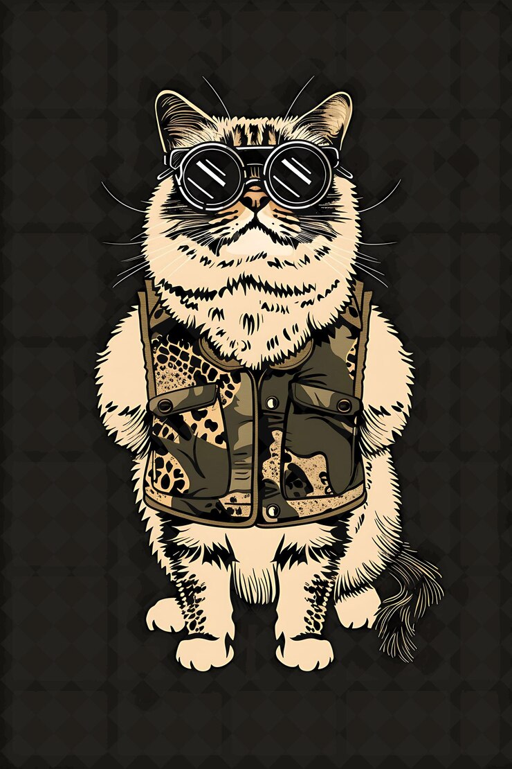 PSD a cat wearing a jacket with a cat wearing a vest that says cat wearing glasses