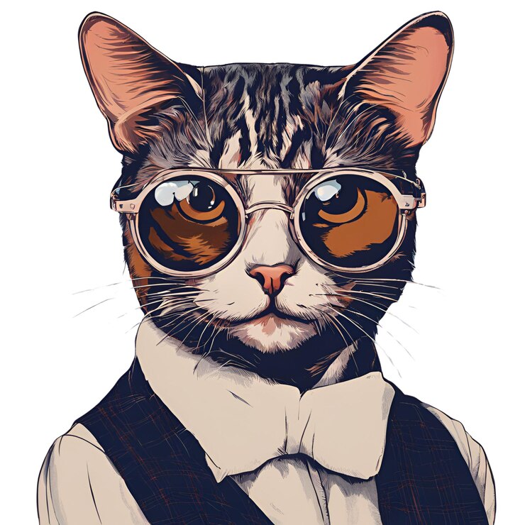 PSD a cat wearing glasses with white background
