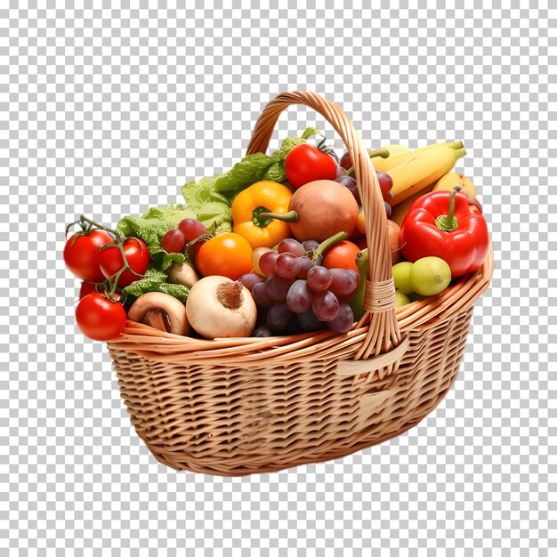 PSD a cesta de mercado inclui frutas e legumes isolados em fundo transparente