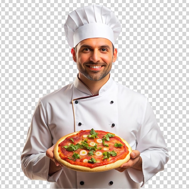 PSD a chef holding a pizza on transparent background