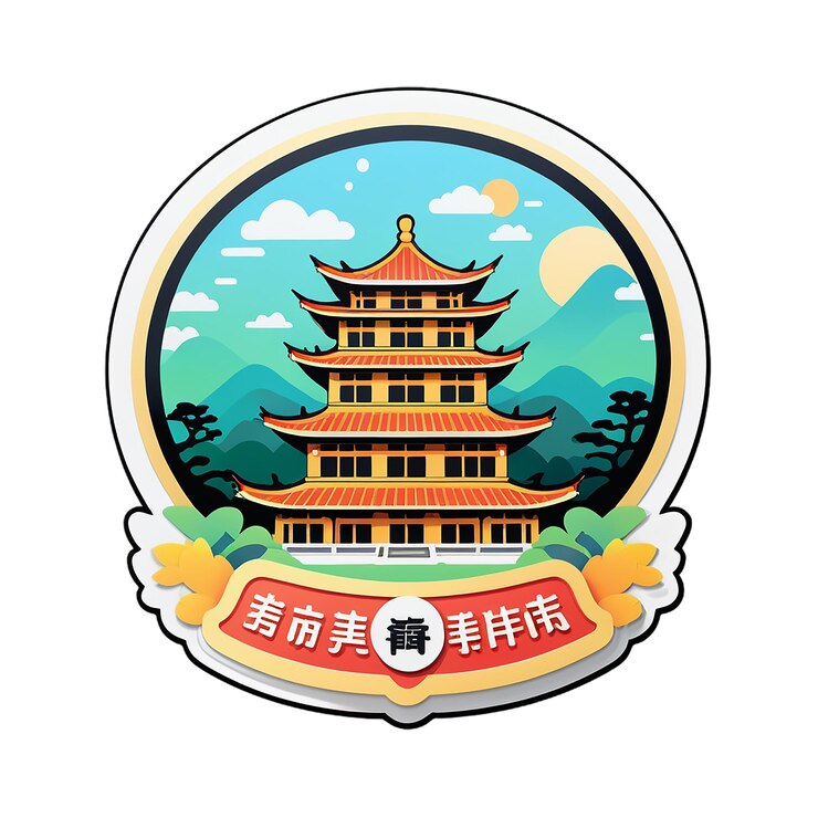 a chinese pagoda is on a white background with a picture of a pagoda