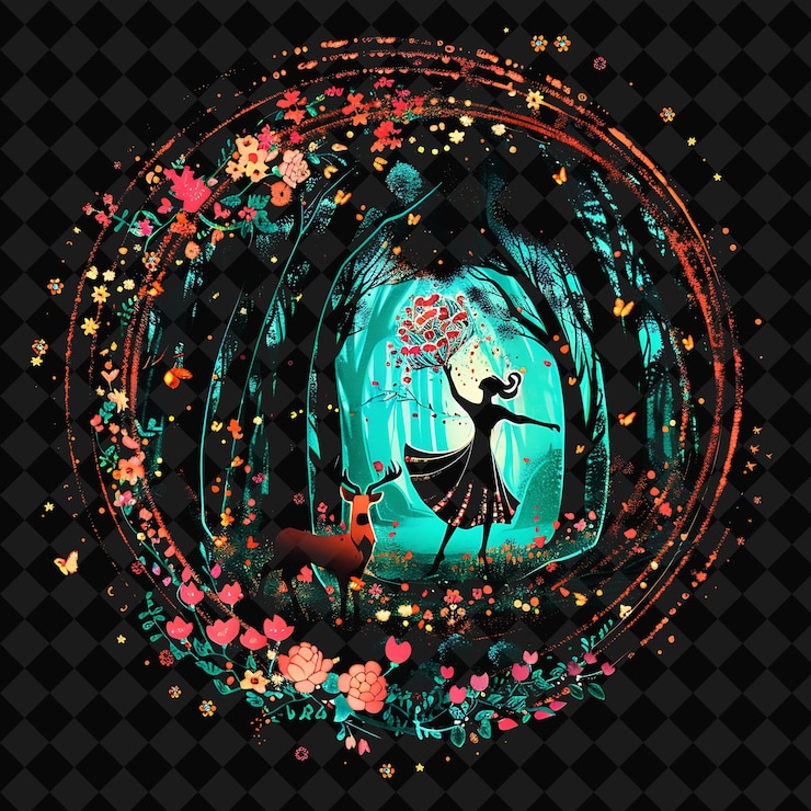 PSD a circle with butterflies and a woman in a circle