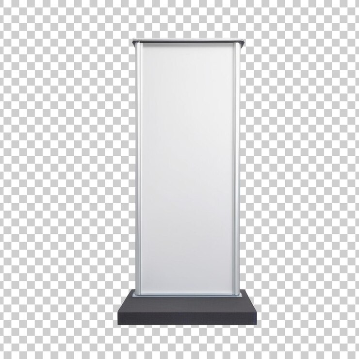 PSD a clear glass display case with a clear case that says  open