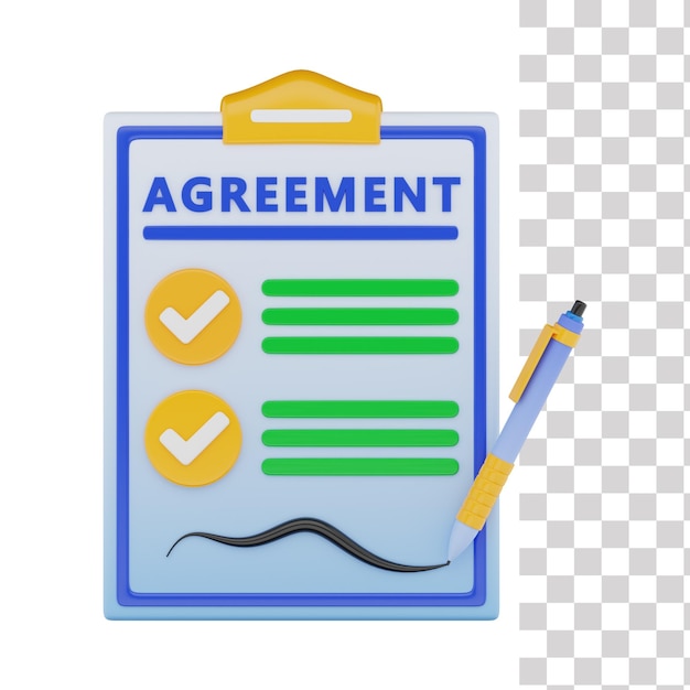 A clipboard with a document that says agreement on it