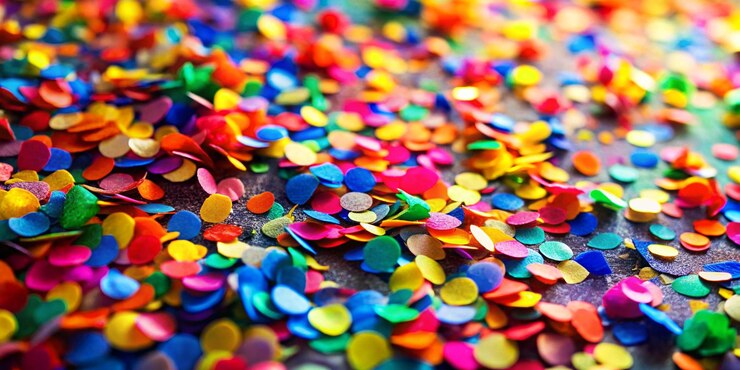PSD a close up of colored confetti on a table