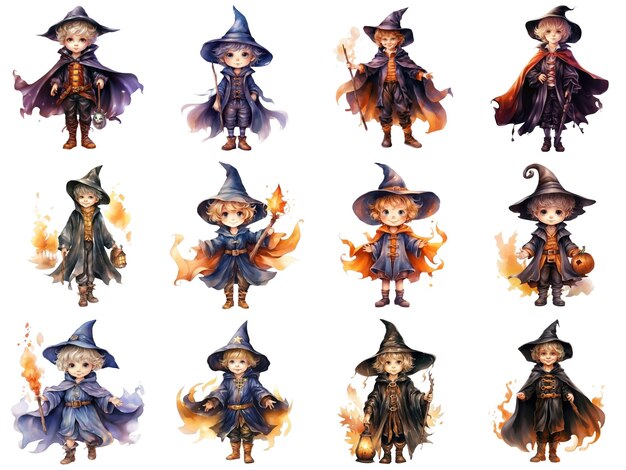 A Collection of Adorable Little Wizards in Various Outfits