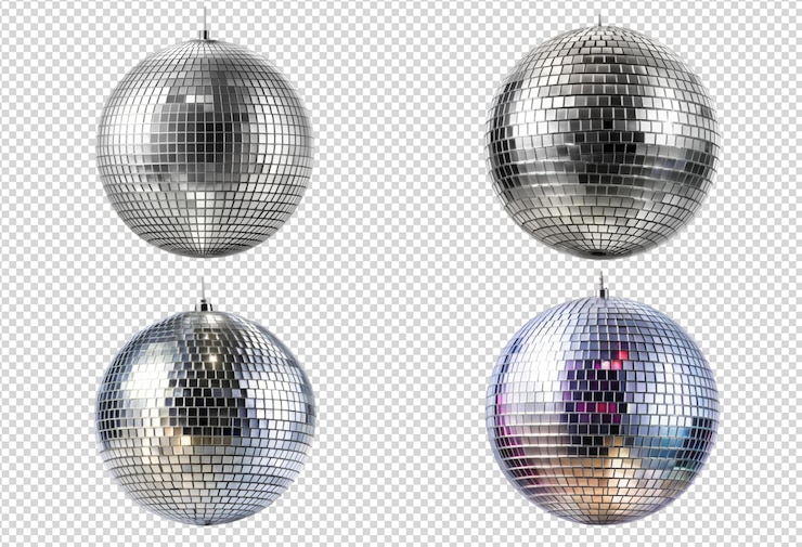 PSD a collection of disco balls with a red light background